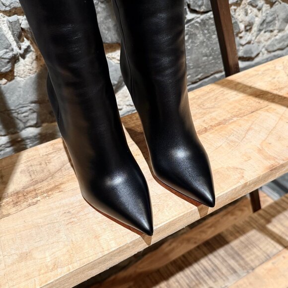 Christian Louboutin Astrilarge 100 Booty Black Leather Heeled Boots - Picture 3 of 11